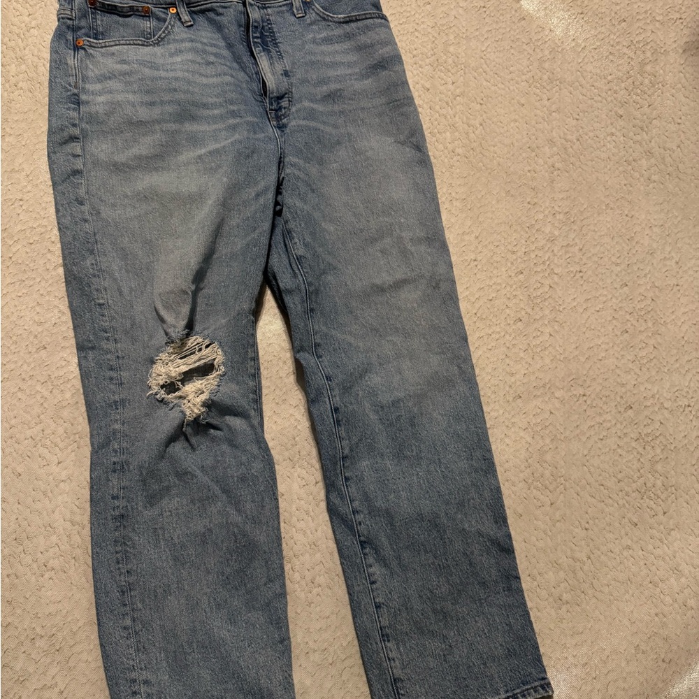 Madewell Blue Relaxed Jeans with Distressed Details